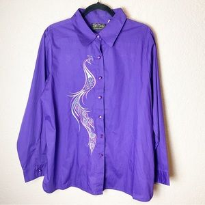 Bob Mackie purple embroidered long sleeve button up cotton blend shirt